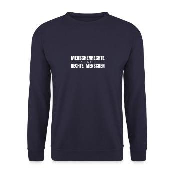 Menschenrechte statt rechte Menschen - Spruch - Unisex Pullover - Navy - Vorne - Alina (178cm) & Michal (187cm)