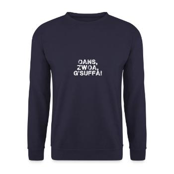 Oans zwoa g suffa,schrift,bayrisch,typo - Unisex Pullover - Navy - Vorne - Alina (178cm) & Michal (187cm)
