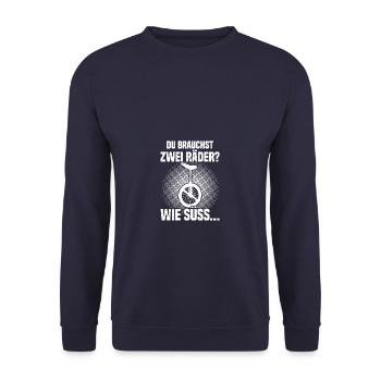 Du brauchst zwei Räder? Einrad - Unisex Pullover - Navy - Vorne - Alina (178cm) & Michal (187cm)