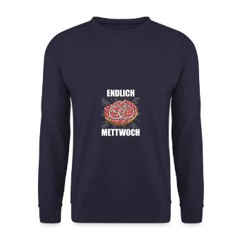 Endlich Mettwoch Mettbrötchen Mett - Unisex Pullover - Navy - Vorne - Alina (178cm) & Michal (187cm)