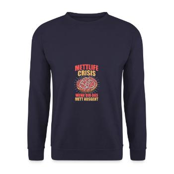Mettlife Crisis Mett Mettbrötchen - Unisex Pullover - Navy - Vorne - Alina (178cm) & Michal (187cm)