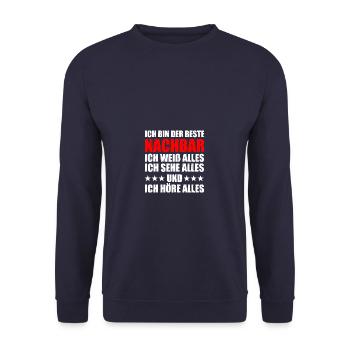 Ich bin der beste Nachbar Nachbarn - Unisex Pullover - Navy - Vorne - Alina (178cm) & Michal (187cm)