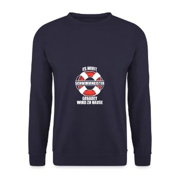 Bademeister Es heißt Schwimmmeister - Unisex Pullover - Navy - Vorne - Alina (178cm) & Michal (187cm)