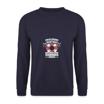 Rettungsschwimmer Schwimmmeister Bademeister - Unisex Pullover - Navy - Vorne - Alina (178cm) & Michal (187cm)