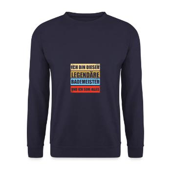 Legendäre Bademeister Schwimmmeister - Unisex Pullover - Navy - Vorne - Alina (178cm) & Michal (187cm)