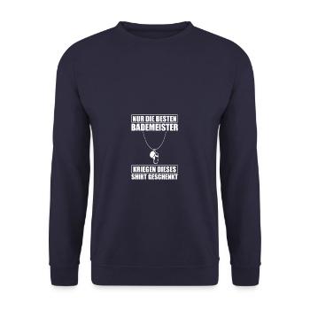 Nur die Besten Bademeister Schwimmmeister - Unisex Pullover - Navy - Vorne - Alina (178cm) & Michal (187cm)