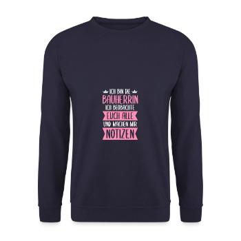 Bauherrin Notizen Richtfest Husbau - Unisex Pullover - Navy - Vorne - Alina (178cm) & Michal (187cm)
