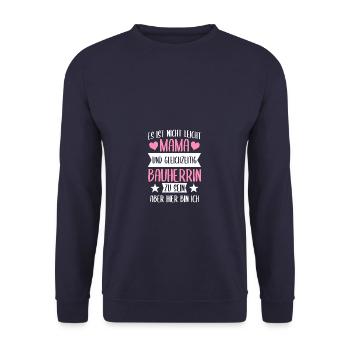Mama und Bauherrin Richtfest - Unisex Pullover - Navy - Vorne - Alina (178cm) & Michal (187cm)