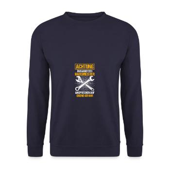 Achtung Hausmeister Hauswart - Unisex Pullover - Navy - Vorne - Alina (178cm) & Michal (187cm)