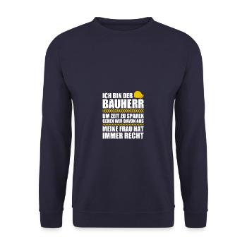 Meine Frau Bauherr Bauleiter Richtfest - Unisex Pullover - Navy - Vorne - Alina (178cm) & Michal (187cm)