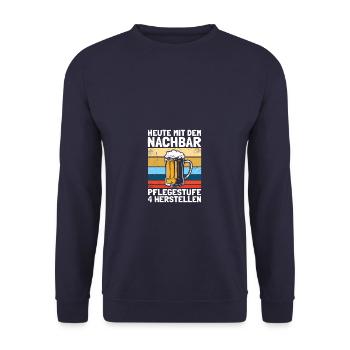 Mit dem Nachbar Pflegestufe 4 Lieblingsnachbar - Unisex Pullover - Navy - Vorne - Alina (178cm) & Michal (187cm)