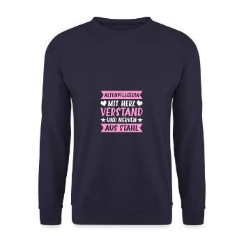 Altenpflegerin Pflegekraft Altenpflegerin - Unisex Pullover - Navy - Vorne - Alina (178cm) & Michal (187cm)