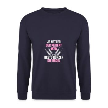 Patient Arzthelferin Krankenschwester Ärztin - Unisex Pullover - Navy - Vorne - Alina (178cm) & Michal (187cm)