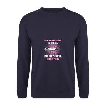 Arzthelferin Krankenschwester Ärztin - Unisex Pullover - Navy - Vorne - Alina (178cm) & Michal (187cm)