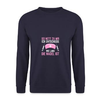 Sei nett Arzthelferin Krankenschwester Ärztin - Unisex Pullover - Navy - Vorne - Alina (178cm) & Michal (187cm)