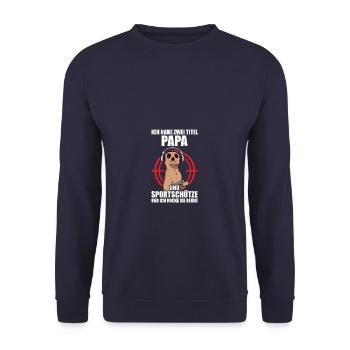 Papa und Sportschütze Sportschießen Schützenfest - Unisex Pullover - Navy - Vorne - Alina (178cm) & Michal (187cm)