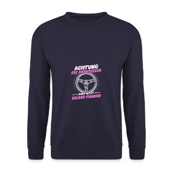 Die Prinzessin Fahrprüfung Führerschein bestanden - Unisex Pullover - Navy - Vorne - Alina (178cm) & Michal (187cm)