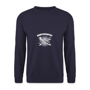Rohrtherapeut SHK Anlagenmechaniker Heizungsbauer - Unisex Pullover - Navy - Vorne - Alina (178cm) & Michal (187cm)