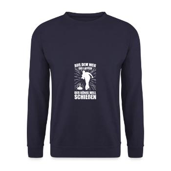 Aus dem Weg Eisstockschießen Stockschießen - Unisex Pullover - Navy - Vorne - Alina (178cm) & Michal (187cm)