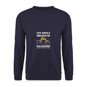 Immer noch mit Baggern Baggerführer Baggerfahrer - Unisex Pullover - Navy - Vorne - Alina (178cm) & Michal (187cm)