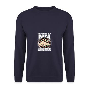 Papa und Dartspieler Darts Dart - Unisex Pullover - Navy - Vorne - Alina (178cm) & Michal (187cm)