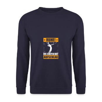 Die Chefin hat Aufschlag Faustball Faustballerin - Unisex Pullover - Navy - Vorne - Alina (178cm) & Michal (187cm)