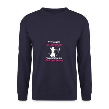 Prinzessin Pfeil Bogen Bogenschießen Bogenschütze - Unisex Pullover - Navy - Vorne - Alina (178cm) & Michal (187cm)