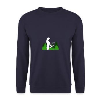 Pfeil und Bogen Bogenschießen Bogenschütze - Unisex Pullover - Navy - Vorne - Alina (178cm) & Michal (187cm)