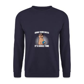 Grab your balls Bocce Boule Boulespieler - Unisex Pullover - Navy - Vorne - Alina (178cm) & Michal (187cm)
