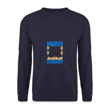 5. Geburtstag Gästebuch Geburtstagsgeschenk - Unisex Pullover - Navy - Vorne - Alina (178cm) & Michal (187cm)