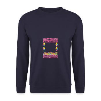 5. Geburtstag Gästebuch Geburtstagsgeschenk - Unisex Pullover - Navy - Vorne - Alina (178cm) & Michal (187cm)