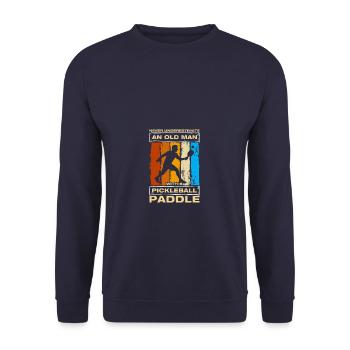 Never underestimate lustiges Pickleball Spieler - Unisex Pullover - Navy - Vorne - Alina (178cm) & Michal (187cm)