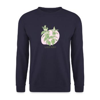 Hellweiße botanische Zeichnung - Unisex Pullover - Navy - Vorne - Alina (178cm) & Michal (187cm)