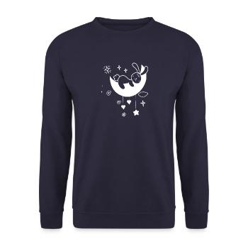 niedlicher Hase schläft auf Mond - Unisex Pullover - Navy - Vorne - Alina (178cm) & Michal (187cm)