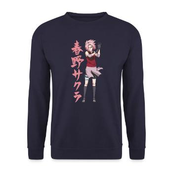 Naruto Shippuden Cooles Design Mit Sakura - Unisex Pullover - Navy - Vorne - Alina (178cm) & Michal (187cm)