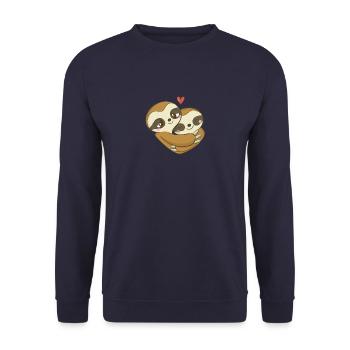 Sloth Hug Heart Valentines Day Shirt Gift - Unisex Sweatshirt - navy - Front - Alina (178cm) & Michal (187cm)
