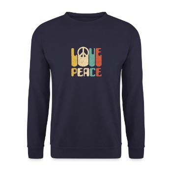 LOVE PEACE FREEDOM T Shirt 60s 70s Tie Dye Hippie - Unisex Pullover - Navy - Vorne - Alina (178cm) & Michal (187cm)