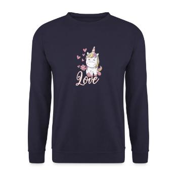 Unicorn Love Heart Valentine's Day Shirt - Unisex Sweatshirt - navy - Front - Alina (178cm) & Michal (187cm)