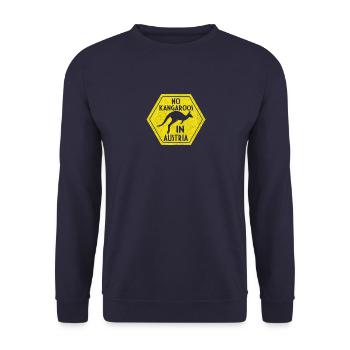 No Kangaroos In Austria Yellow Sign T Shirt - Unisex Pullover - Navy - Vorne - Alina (178cm) & Michal (187cm)