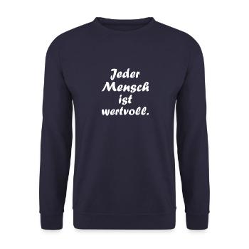 Mensch,bunt,weltoffen,Toleranz,gegen Nazis,rechts - Unisex Pullover - Navy - Vorne - Alina (178cm) & Michal (187cm)