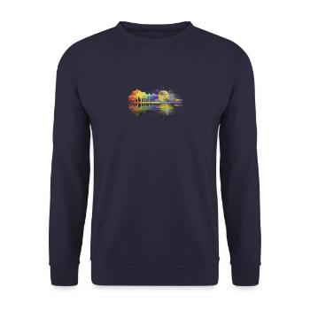 Nature Guitar Lake Colorful Watercolor Tee Shirt - Unisex Sweatshirt - navy - Front - Alina (178cm) & Michal (187cm)