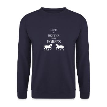 La vie est meilleure avec les chevaux! - Sweat-shirt Unisexe - marine - Devant - Alina (178cm) & Michal (187cm)