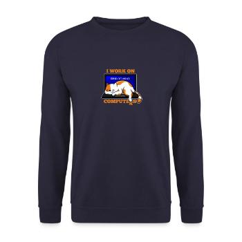Katze und Computer, die Programmierergeschenk zerhacken - Unisex Pullover - Navy - Vorne - Alina (178cm) & Michal (187cm)