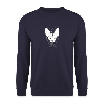 Teufels Sphinx Katze - Black Metal Death Metal - Unisex Pullover - Navy - Vorne - Alina (178cm) & Michal (187cm)