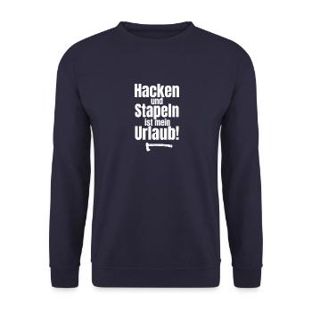 Lustiges Männer Holzhacken Holz machen Geschenk - Unisex Pullover - Navy - Vorne - Alina (178cm) & Michal (187cm)