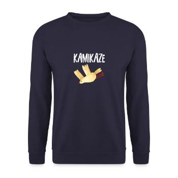 Kamikaze | Vogel im Sturzflug - Unisex Pullover - Navy - Vorne - Alina (178cm) & Michal (187cm)