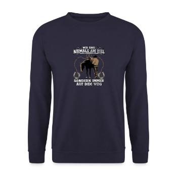 Pferd Pony Reiter Western Reiten Cowboy Haflinger - Unisex Pullover - Navy - Vorne - Alina (178cm) & Michal (187cm)