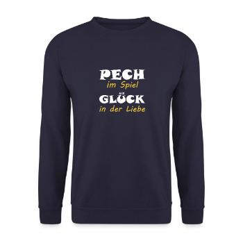 Ironie Spruch Singles Pech Spiel kein Glück Liebe - Unisex Pullover - Navy - Vorne - Alina (178cm) & Michal (187cm)
