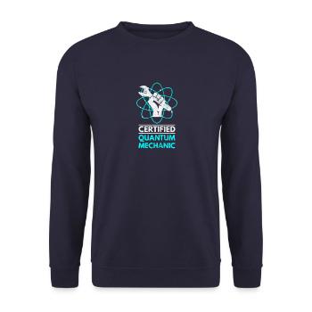 Zertifizierter Quanten-Mechaniker Lustiger Spruch - Unisex Pullover - Navy - Vorne - Alina (178cm) & Michal (187cm)