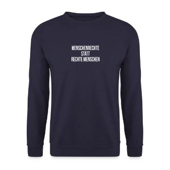 Menschenrechte Statt Rechte Menschen TShirt Anti R - Unisex Pullover - Navy - Vorne - Alina (178cm) & Michal (187cm)